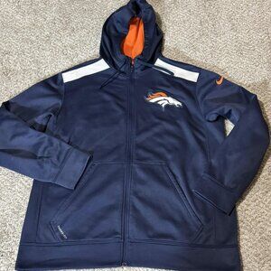 Denver Broncos Jacket Hoodie Mens XL Blue NFL Football Nike Therma Fit On Field